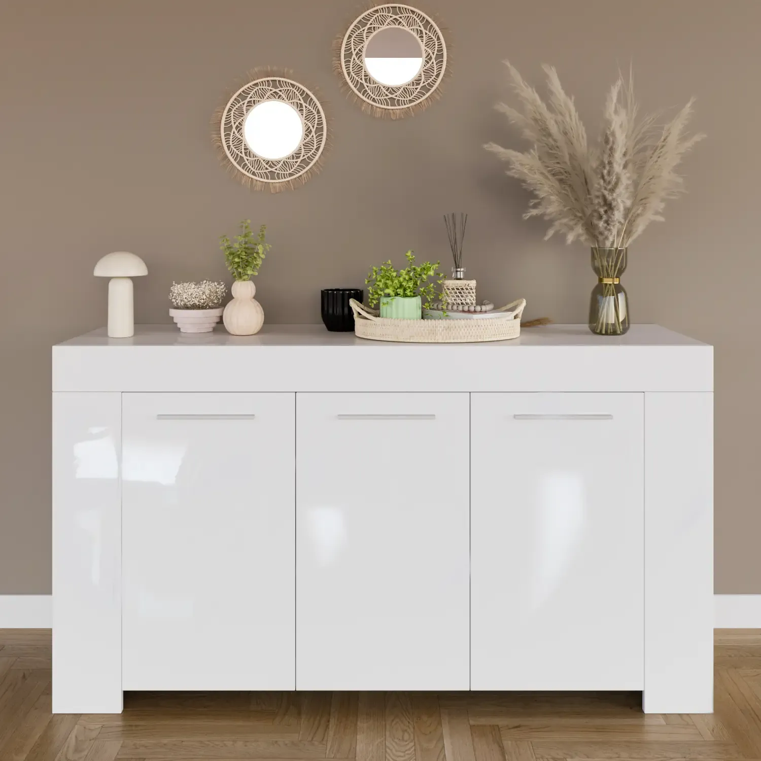 Credenza 3 Ante Design Con 5 Vani Capienti Multi Spazio Stile Moderno Kern Per  Soggiorno Cucina Sala Da Pranzo, Mobile Tv  144 x 80 x 42 cm Bianco