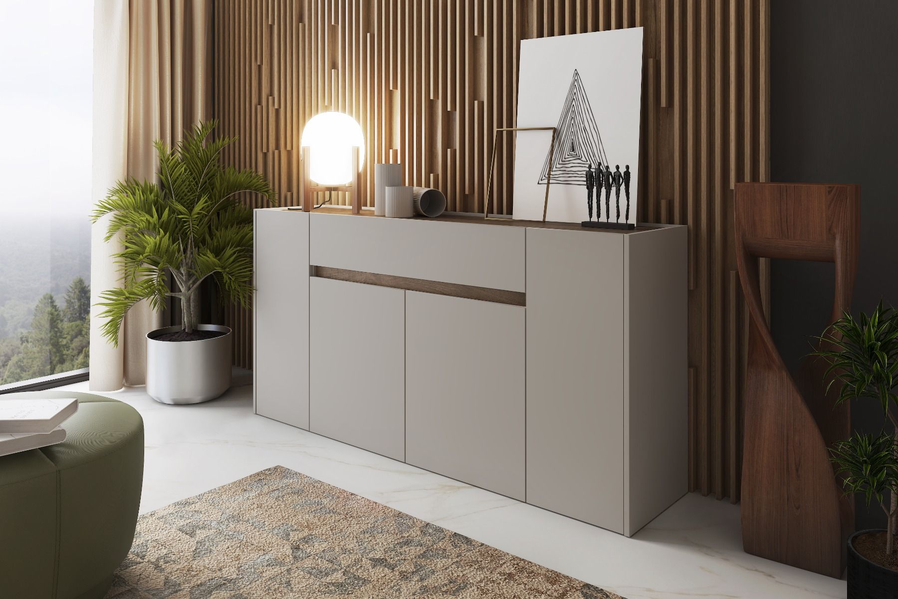 Credenza Moderna Madia Mobile Contenitore In Melaminico Interni Soggiorno Salotto Ingresso - Noce chiaro