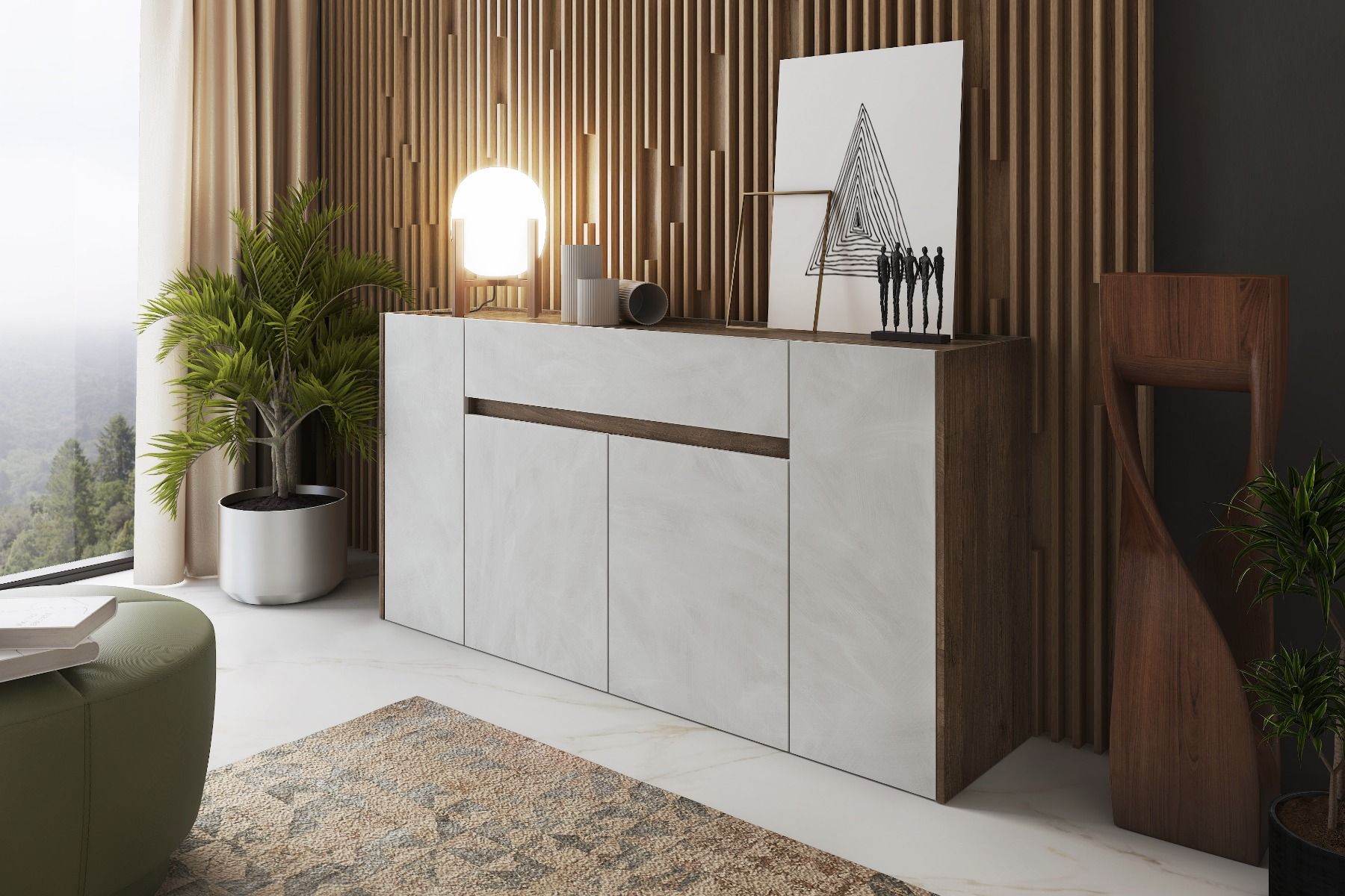 Credenza Moderna Madia Mobile Contenitore In Melaminico Interni Soggiorno Salotto Ingresso - Noce spatolato