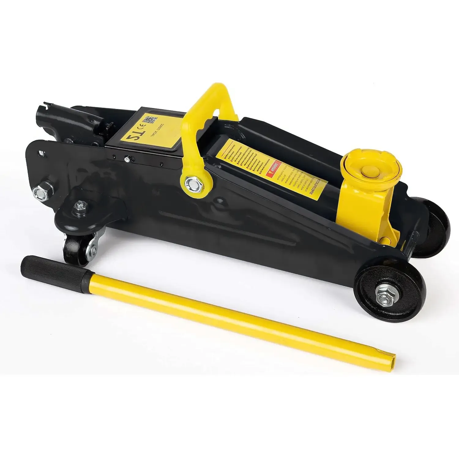 Cric Sollevatore Idraulico Per Auto Martinetto 2t Ruote Bidirezionali A Cuscinetto Assetto Ribassato Professionale Per Veicoli Auto Moto Con Valigetta Nero E Giallo