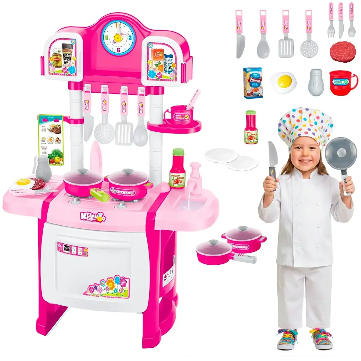 Cucina Giocattolo per Bambini con Luci e Suoni Realistici 18 Accessori Rubinetto con Sistema di Riciclo Dell'Acqua e Forno Apribile Set Cucina Educativo per Bambini Dai 3–8 Anni
