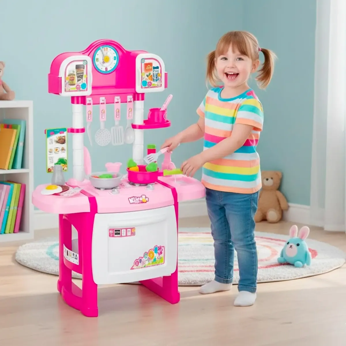 Cucina Giocattolo per Bambini con Luci e Suoni Realistici 18 Accessori Rubinetto con Sistema di Riciclo Dell'Acqua e Forno Apribile Set Cucina Educativo per Bambini Dai 3–8 Anni