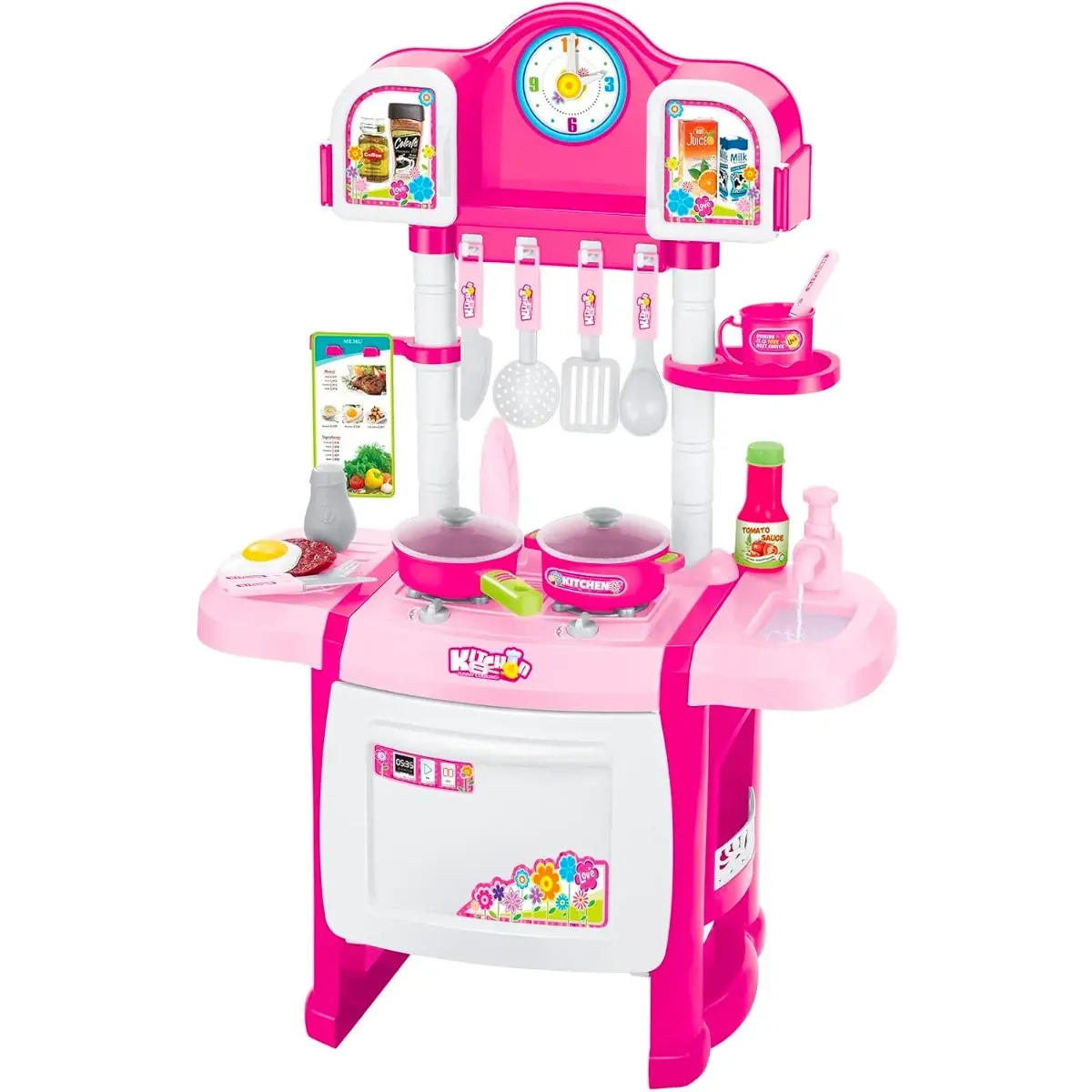 Cucina Giocattolo per Bambini con Luci e Suoni Realistici 18 Accessori Rubinetto con Sistema di Riciclo Dell'Acqua e Forno Apribile Set Cucina Educativo per Bambini Dai 3–8 Anni