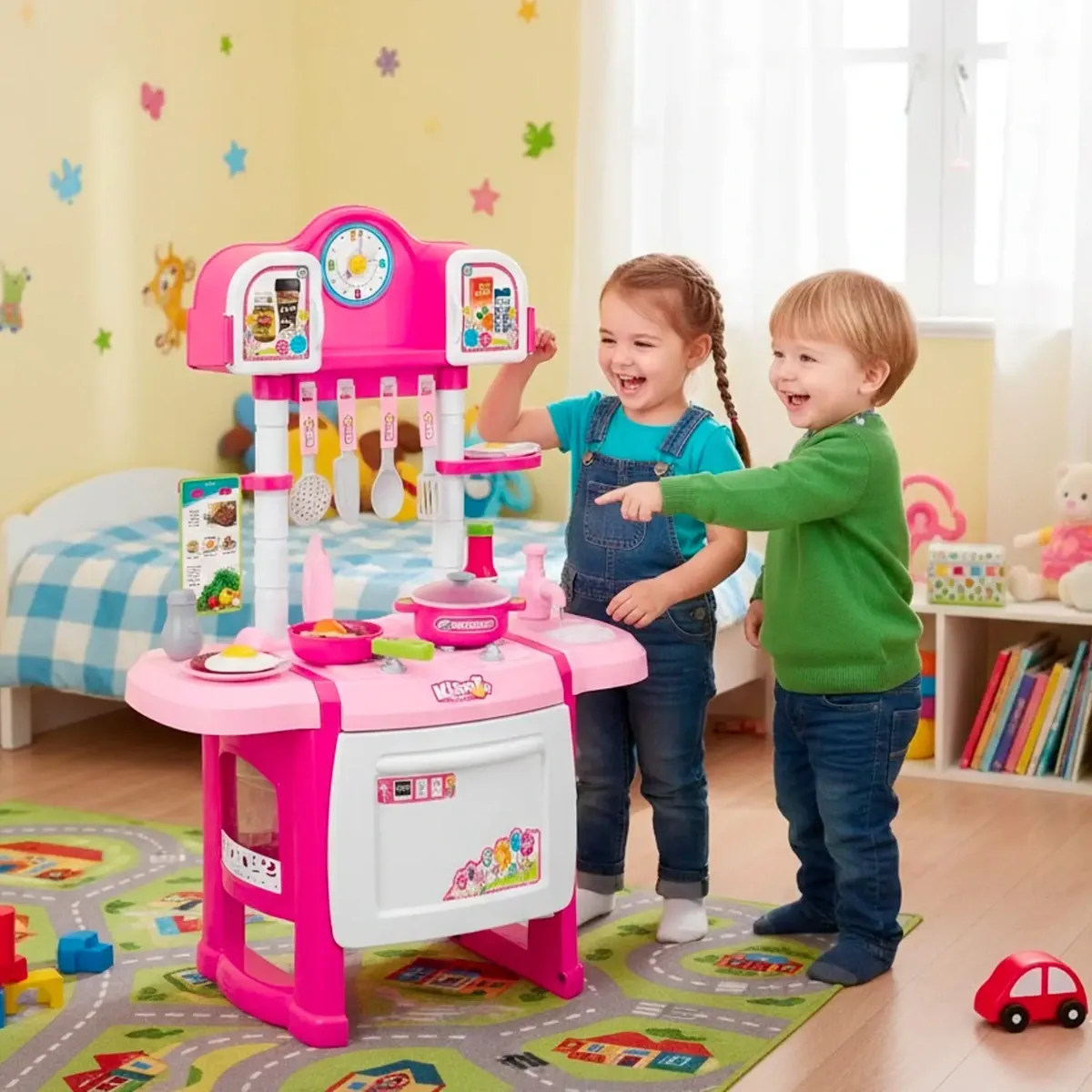 Cucina Giocattolo per Bambini con Luci e Suoni Realistici 18 Accessori Rubinetto con Sistema di Riciclo Dell'Acqua e Forno Apribile Set Cucina Educativo per Bambini Dai 3–8 Anni