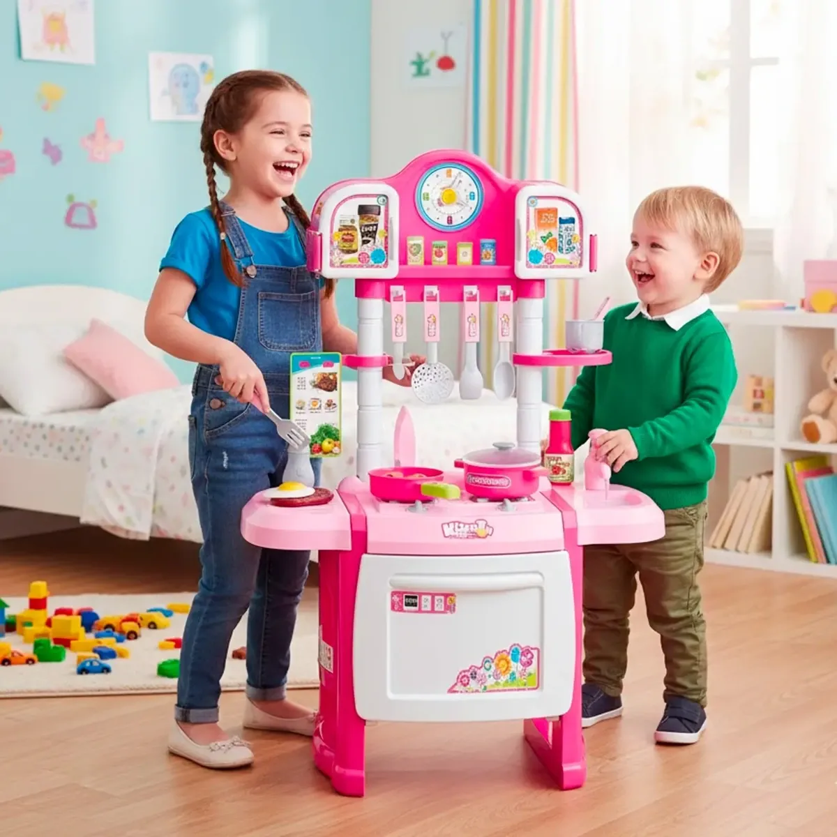 Cucina Giocattolo per Bambini con Luci e Suoni Realistici 18 Accessori Rubinetto con Sistema di Riciclo Dell'Acqua e Forno Apribile Set Cucina Educativo per Bambini Dai 3–8 Anni