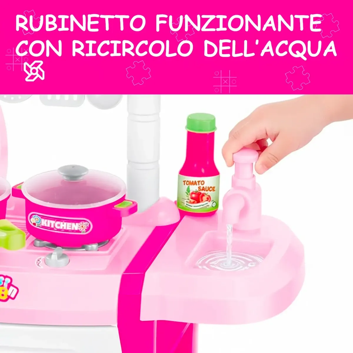 Cucina Giocattolo per Bambini con Luci e Suoni Realistici 18 Accessori Rubinetto con Sistema di Riciclo Dell'Acqua e Forno Apribile Set Cucina Educativo per Bambini Dai 3–8 Anni