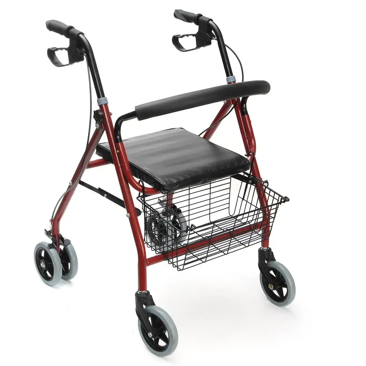 Deambulatore Leggero da Passeggio Pieghevole a 6 ruote, con freni a pressione, Design leggero e sicuro, Con cestino per poter trasportare i tuoi oggetti fare la spesa , Altezza regolabile (Rosso)