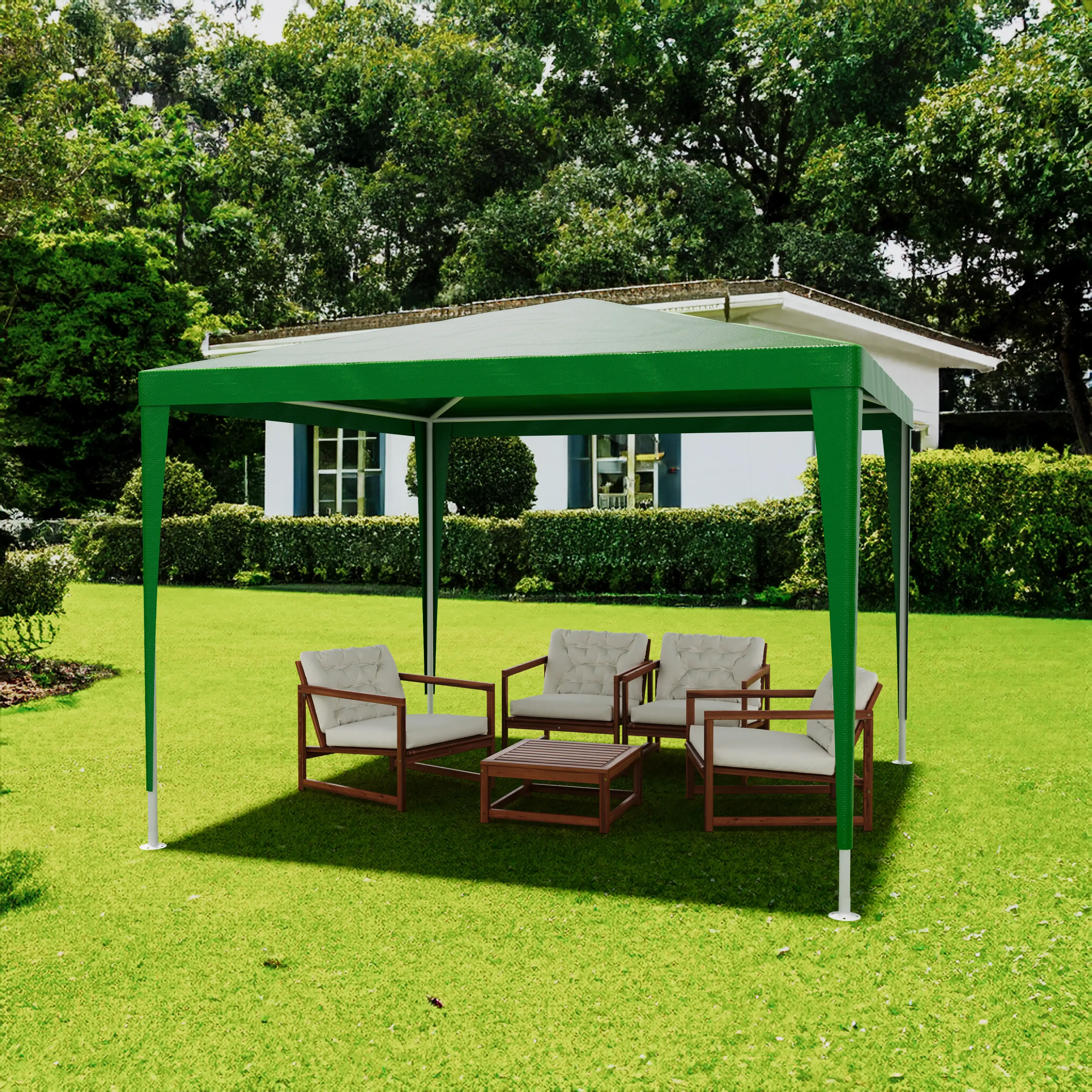 Gazebo 3 x 3 Metri Struttura in Acciaio Copertura In PE 110 gr/m² Impermeabile Idrorepellente Resistente Raggi Solari UV Tenda Ombrellone Per Fiere Pic Nic Campeggio Esterno Giardino Piscina Verde
