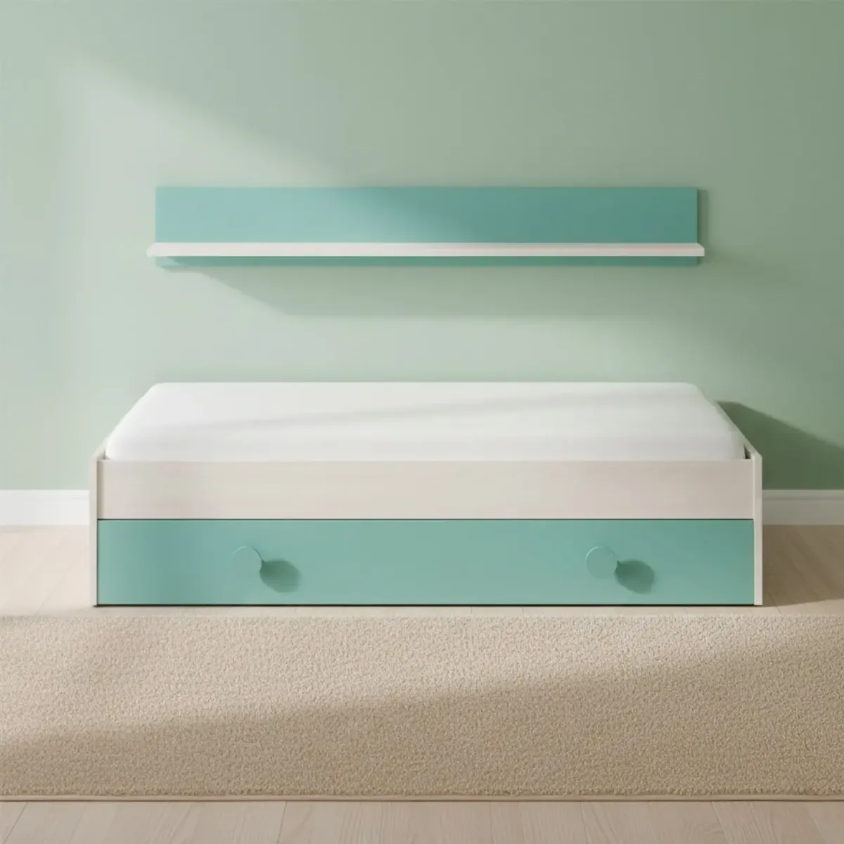 Letto Singolo a Scomparsa per Ragazzi con Letto Estraibile e Mensola a Muro Salvaspazio per Cameretta Camera da Letto Design Moderno Salvaspazio 201 x 43 x 98 Cm