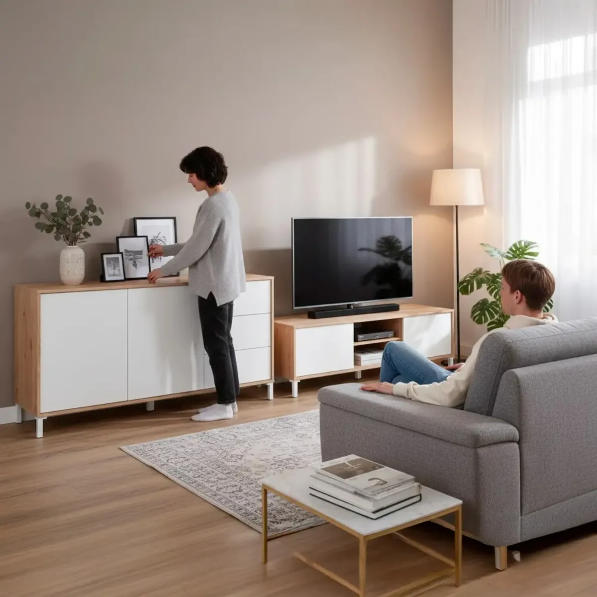 Mobile Tv Credenza Soggiorno Porta Televisione Madia Design Moderno Arredo Casa Mobile Basso Tv Melaminico Scandinavo Salotto Compatto Contenitore Multimediale 130 x 41 x 47 Cm