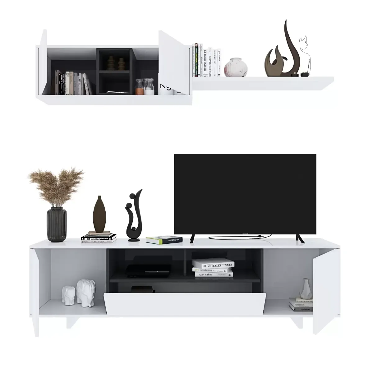 Parete Attrezzata Mobile Mobile Soggiorno TV con Mensola e Modulo Sospeso Salotto Legno Base Televisione Sala da Pranzo Design Moderno 200 x 41 x 46 cm
