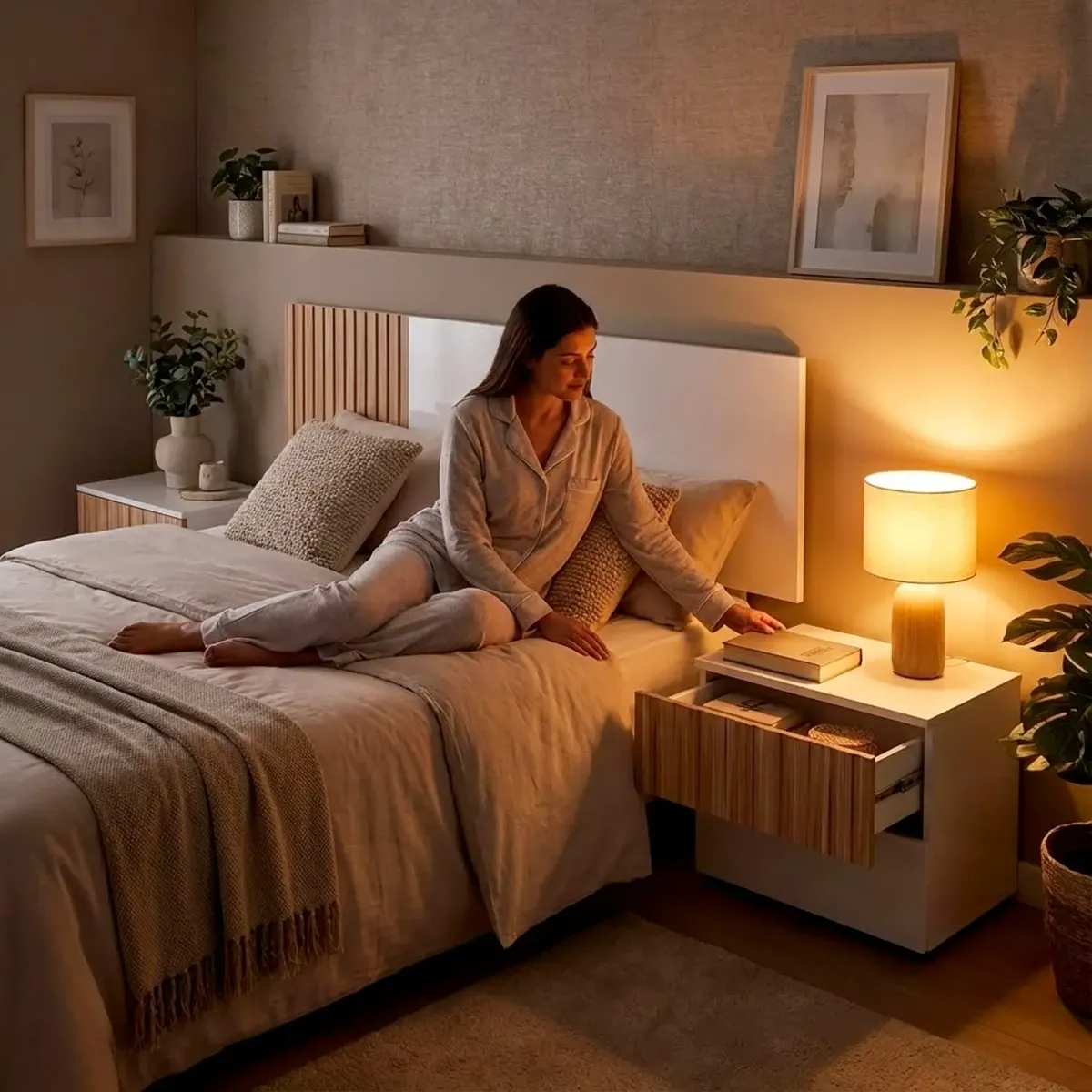 Testiera Letto Matrimoniale da 160 Cm con 2 Comodini a 2 Cassetti Set Camera da Letto Moderno con Fissaggio a Parete Design Moderno Scandinavo