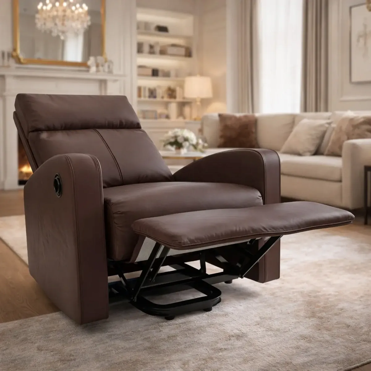 Poltrona Relax in Ecopelle Manuale Schienale Reclinabile Poggiapiedi Estraibile Seduta Imbottita confortevole