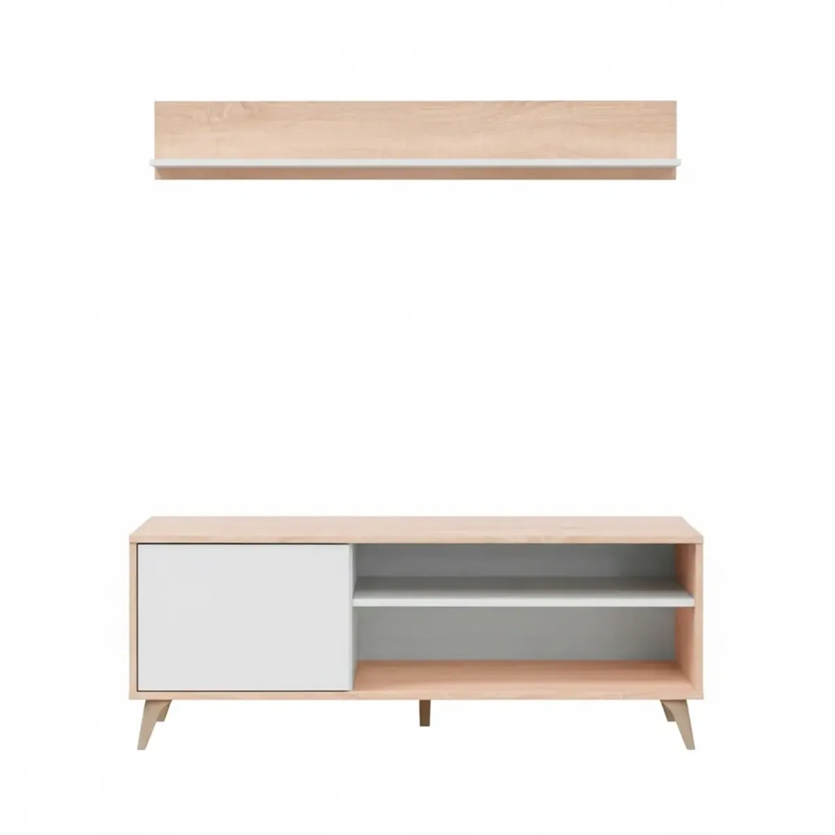 Mobile TV con Mensola Parete Attrezzata in Stile Nordico da 135 Cm con Anta Push e Vani Multimediali Mobile Porta TV con Ripiano a Parete Soggiorno Moderno 135 x 50 x 40 Cm