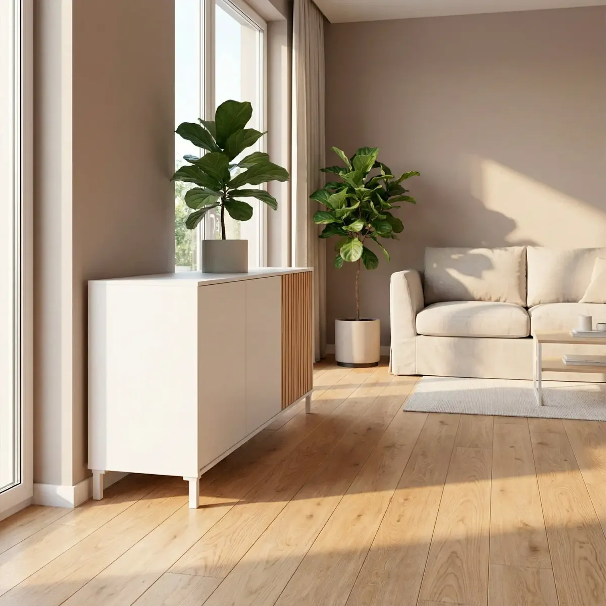 Credenza a 3 Ante con Push To Open Madia Moderna con Ripiani interni Mobile Contenitore per Soggiorno Salotto Ingresso Corridoio 74 x 154 x 40 Cm