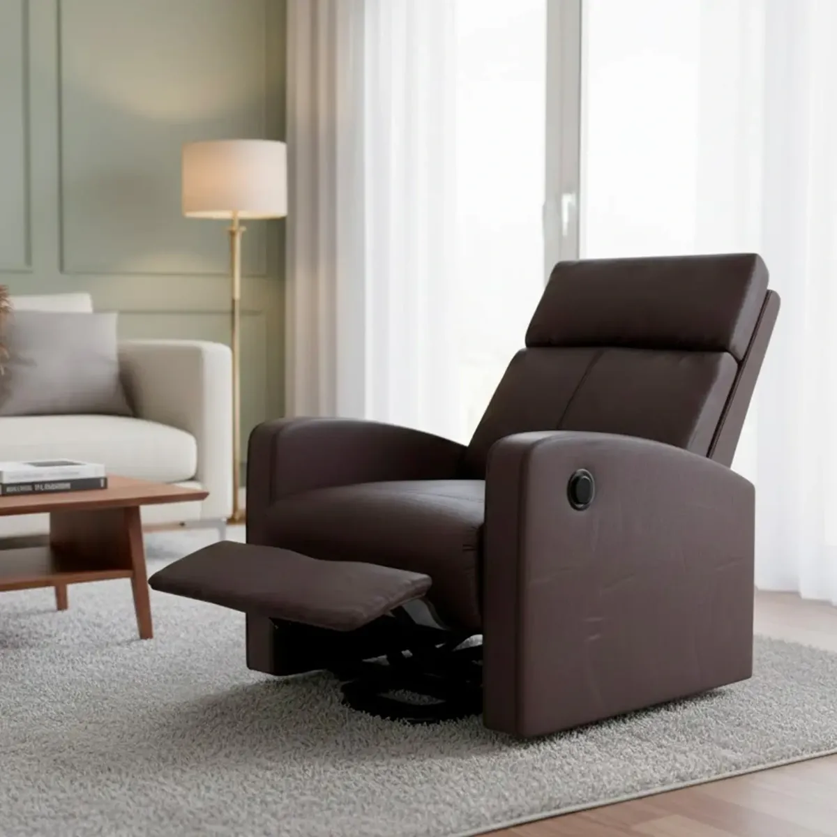 Poltrona Relax in Ecopelle Manuale Schienale Reclinabile Poggiapiedi Estraibile Seduta Imbottita confortevole