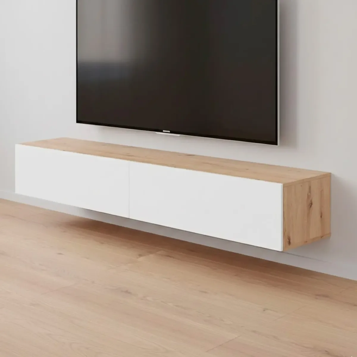 Mobile TV Sospeso da 180 Cm Parete Attrezzata con 2 Ante Push Porta TV Moderno in Pannelli Melaminici E1 per Salotto Soggiorno Design Minimal 180 x 34,5 x 28 Cm