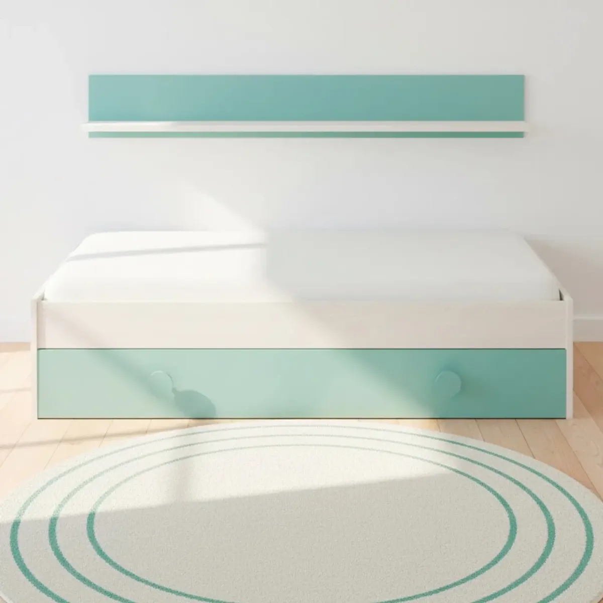 Letto Singolo a Scomparsa per Ragazzi con Letto Estraibile e Mensola a Muro Salvaspazio per Cameretta Camera da Letto Design Moderno Salvaspazio 201 x 43 x 98 Cm