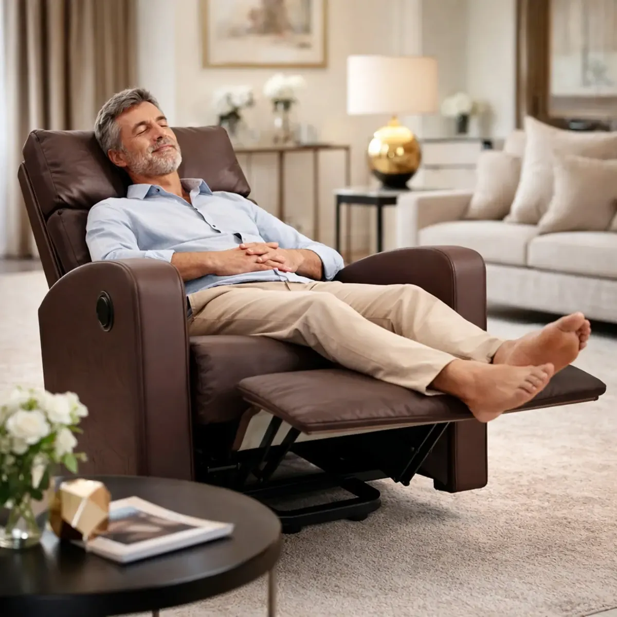 Poltrona Relax in Ecopelle Manuale Schienale Reclinabile Poggiapiedi Estraibile Seduta Imbottita confortevole