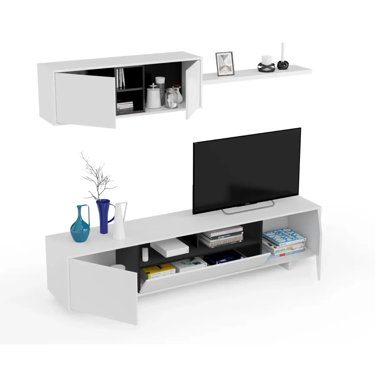 Parete Attrezzata Mobile Mobile Soggiorno TV con Mensola e Modulo Sospeso Salotto Legno Base Televisione Sala da Pranzo Design Moderno 200 x 41 x 46 cm