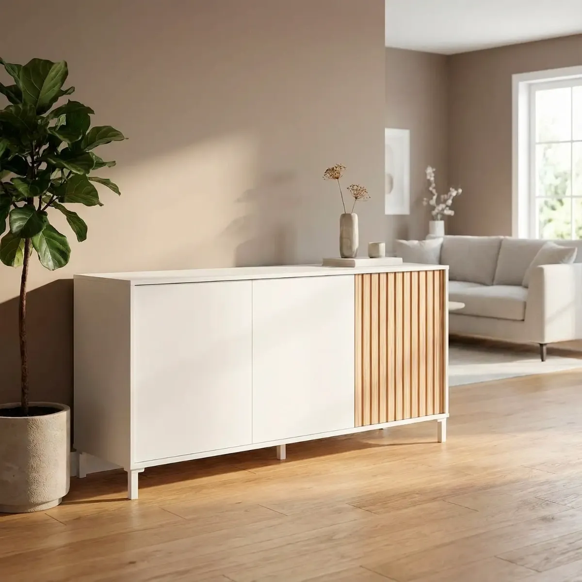 Credenza a 3 Ante con Push To Open Madia Moderna con Ripiani interni Mobile Contenitore per Soggiorno Salotto Ingresso Corridoio 74 x 154 x 40 Cm
