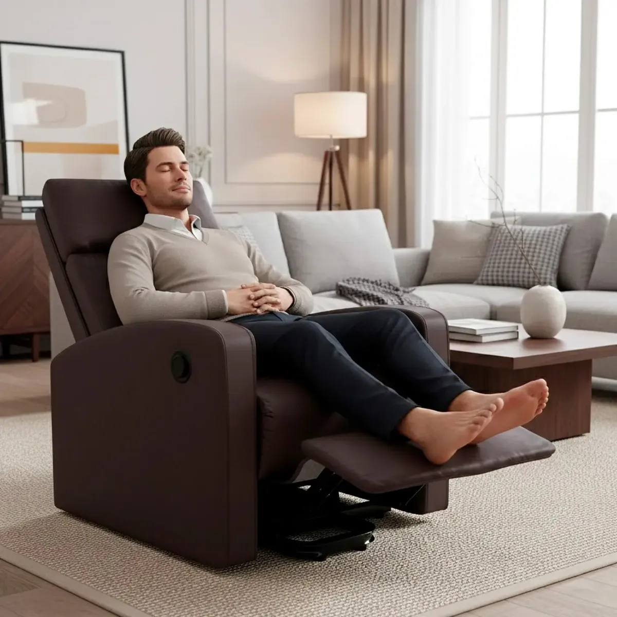Poltrona Relax in Ecopelle Manuale Schienale Reclinabile Poggiapiedi Estraibile Seduta Imbottita confortevole