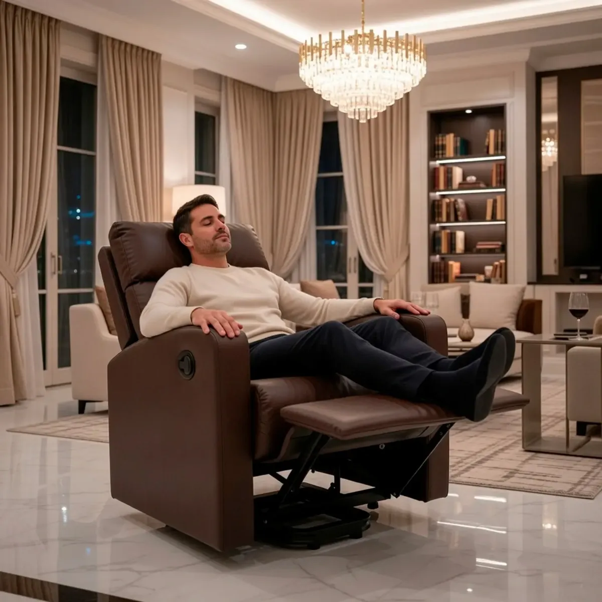 Poltrona Relax in Ecopelle Manuale Schienale Reclinabile Poggiapiedi Estraibile Seduta Imbottita confortevole
