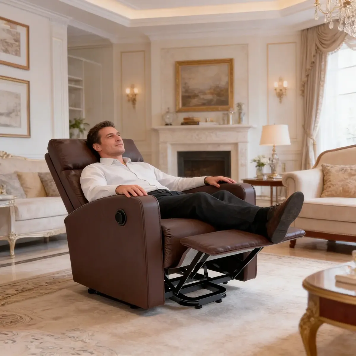 Poltrona Relax in Ecopelle Manuale Schienale Reclinabile Poggiapiedi Estraibile Seduta Imbottita confortevole