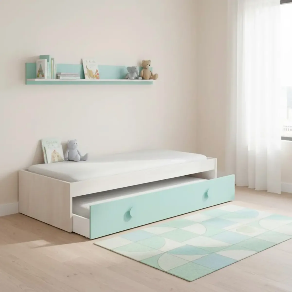 Letto Singolo a Scomparsa per Ragazzi con Letto Estraibile e Mensola a Muro Salvaspazio per Cameretta Camera da Letto Design Moderno Salvaspazio 201 x 43 x 98 Cm
