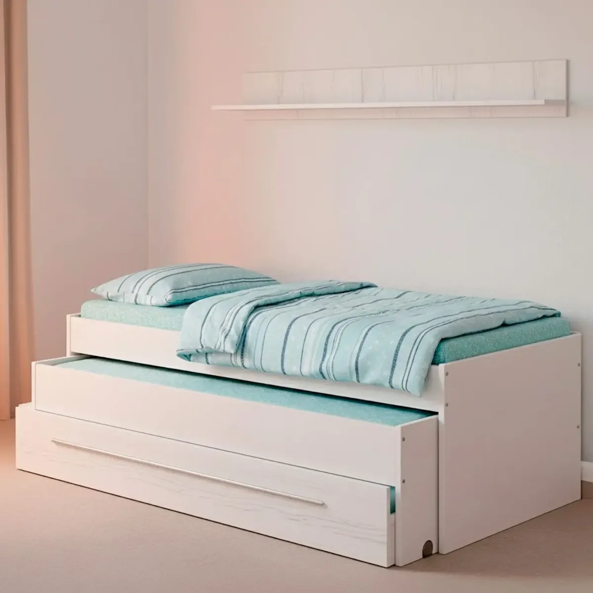 Letto Salvaspazio con Letto Estraibile Cassetto e Mensola Design Nordico Ideale per Camerette Piccole Pratico Robusto e Funzionale 65 × 199 × 96 Cm