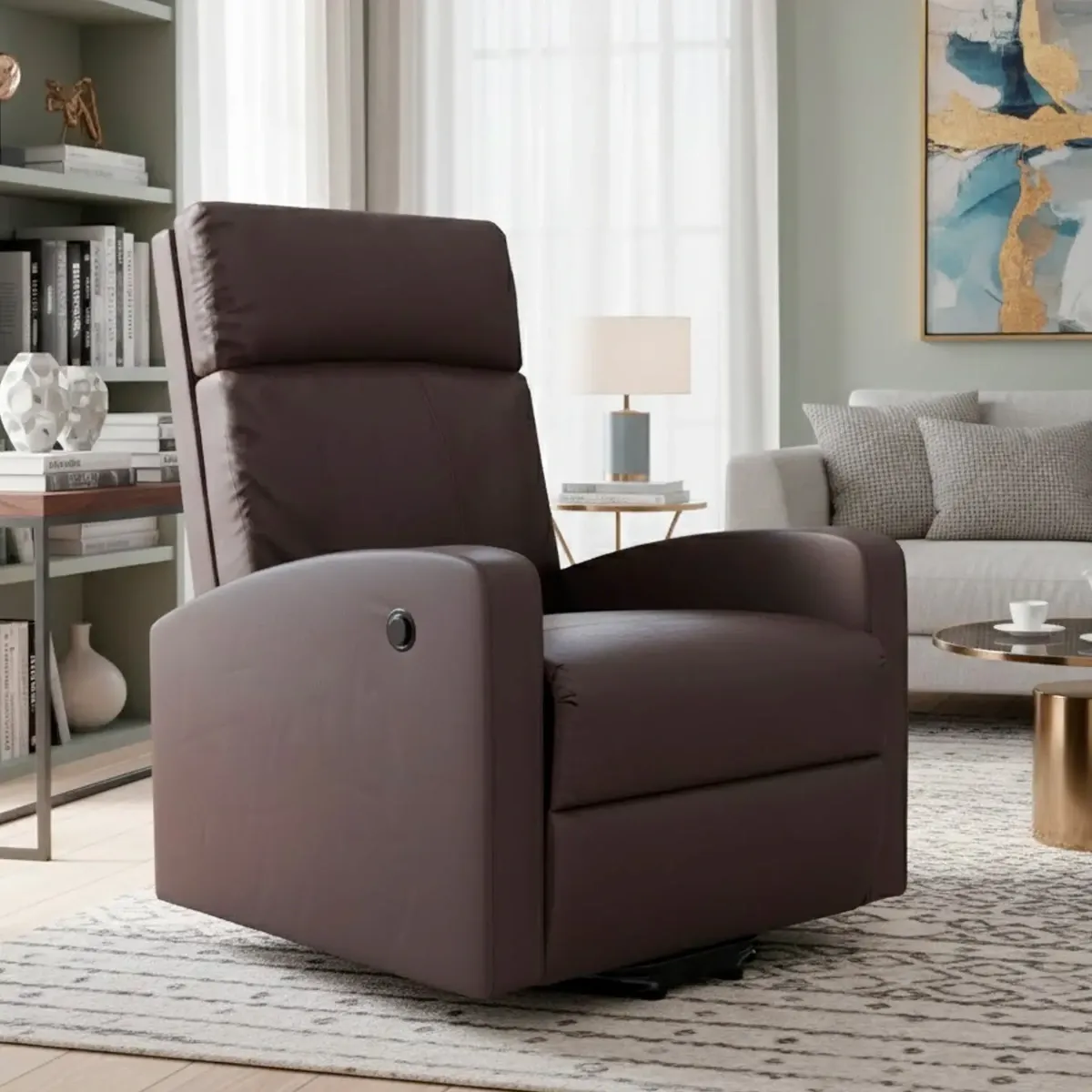 Poltrona Relax in Ecopelle Manuale Schienale Reclinabile Poggiapiedi Estraibile Seduta Imbottita confortevole