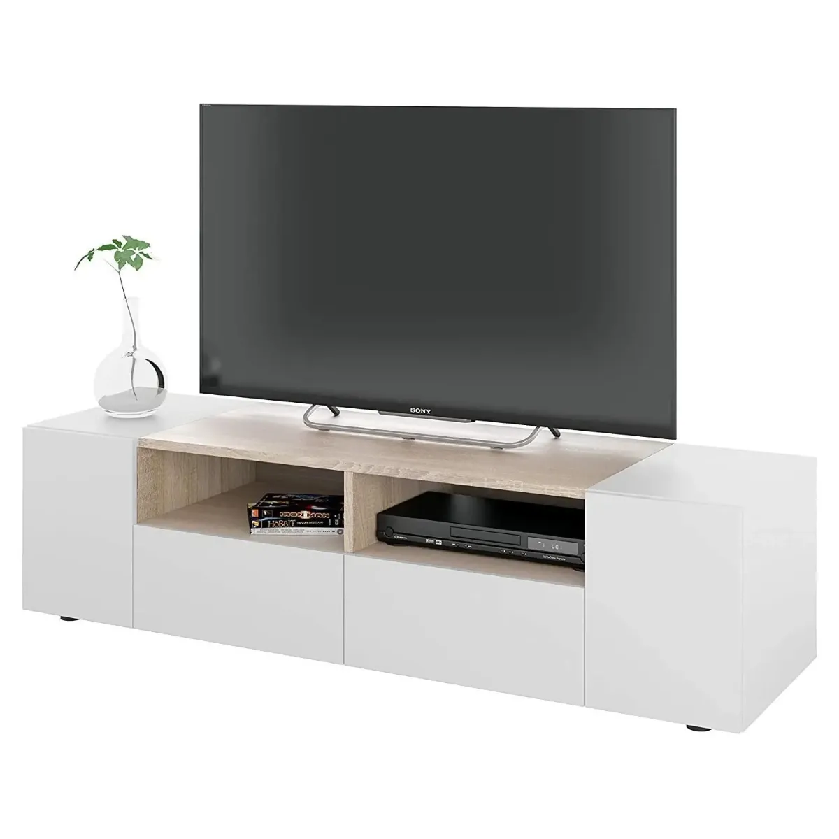 Mobile Porta TV Moderno con Ante e Vani a Giorno Parete Attrezzata Salvaspazio per Soggiorno Salotto Cameretta Camera Design Moderno Elegante 138 x 40.2 x 34 Cm