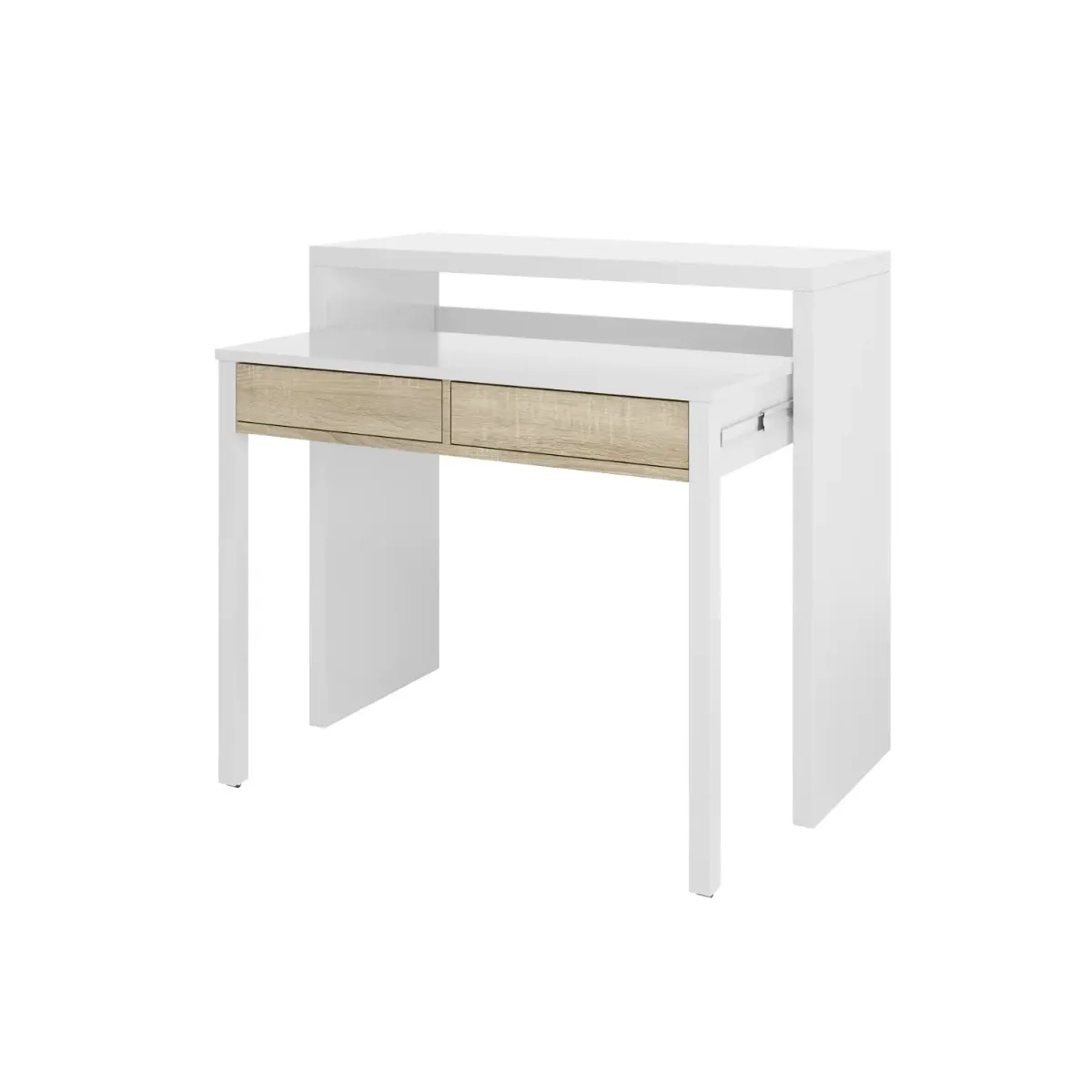 Scrivania Allungabile con 2 Cassetti Tavolo consolle Estensibile Studio Salvaspazio con Ripiano Ideale Disegno Soggiorno Camera Salotto Ingresso Corridoio 99 x 88 x 36 Cm