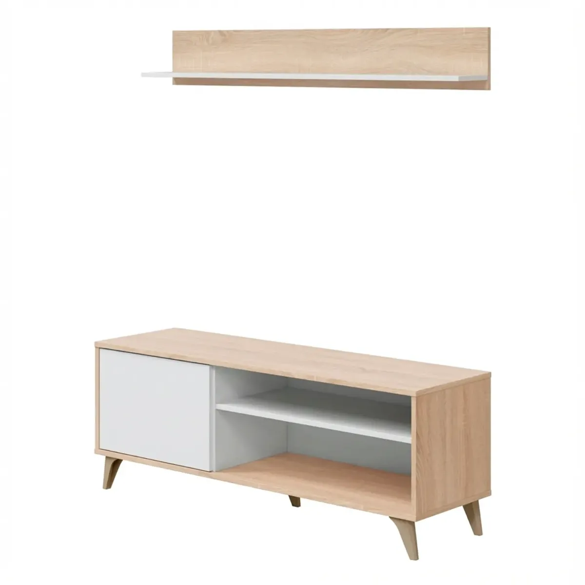 Mobile TV con Mensola Parete Attrezzata in Stile Nordico da 135 Cm con Anta Push e Vani Multimediali Mobile Porta TV con Ripiano a Parete Soggiorno Moderno 135 x 50 x 40 Cm