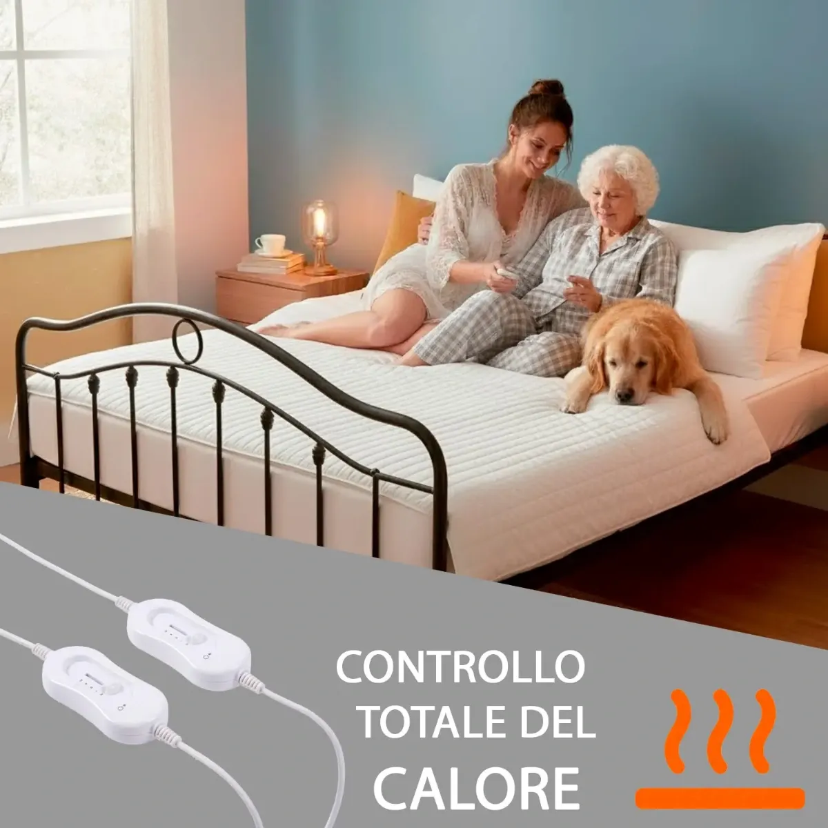 ScaldaLetto Elettrico Matrimoniale 160 x 140 Cm in Poliestere 100% Coperta Elettrica Riscaldante con 2 Telecomandi indipendenti 3 Livelli di Temperatura Timer Sistema Anti Surriscaldamento