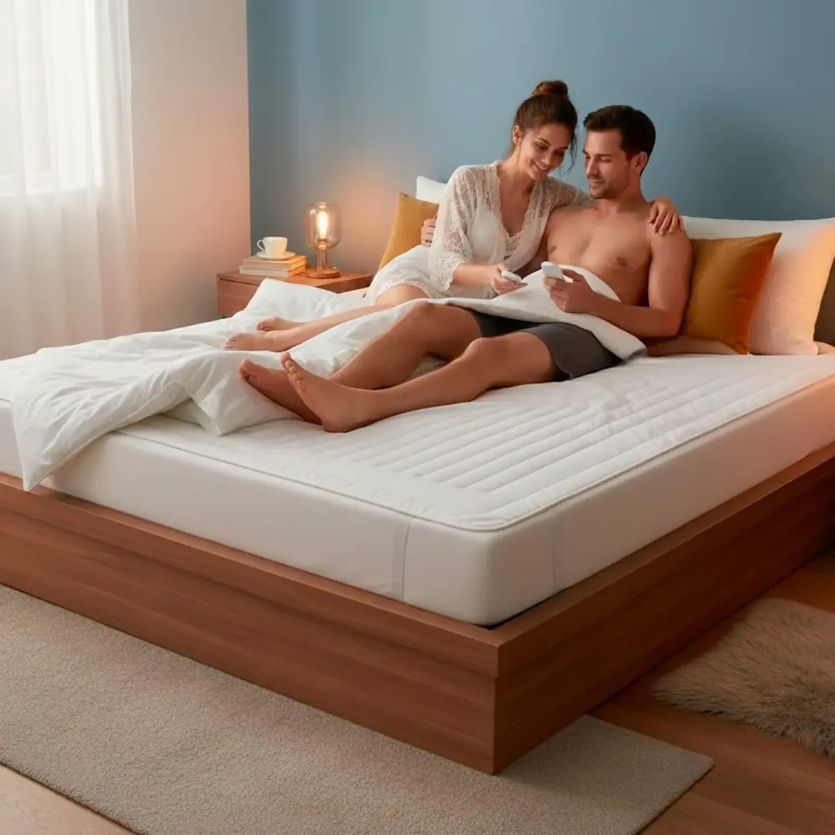 ScaldaLetto Elettrico Matrimoniale 170 x 150 cm in Poliestere 9 Livelli di Temperatura 2 controller indipendenti Spegnimento Automatico 1-9h Anti-Surriscaldamento Elastici agli Angoli Lavabile