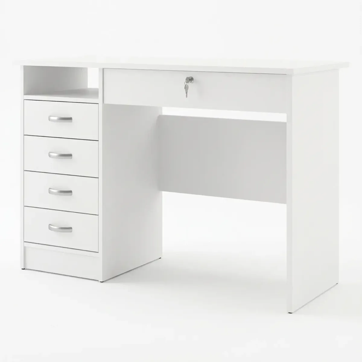 Scrivania da Ufficio con 5 Cassetti e Cassetto con Serratura Desk Moderno Salvaspazio per Studio Cameretta e Home Office 109.3 x 48.5 x 75.6 Cm