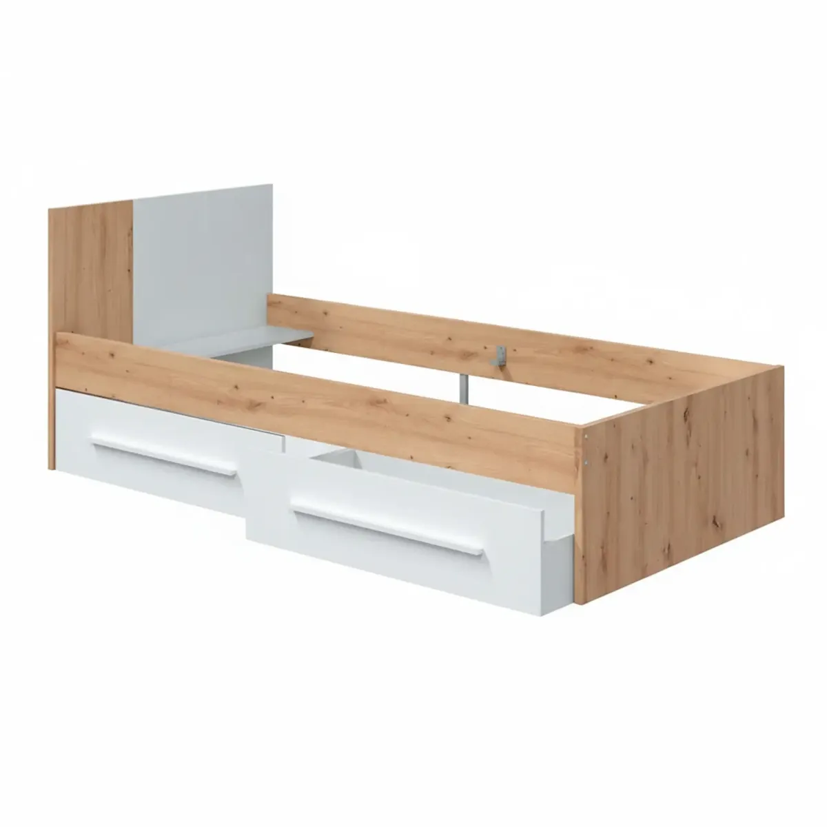 Letto Singolo per Ragazzi con 2 Cassetti e Testiera Letto con Scomparti per Materasso 190 x 90 Cm Bambini Salvaspazio Design Moderno 196 x 97 x 77 cm