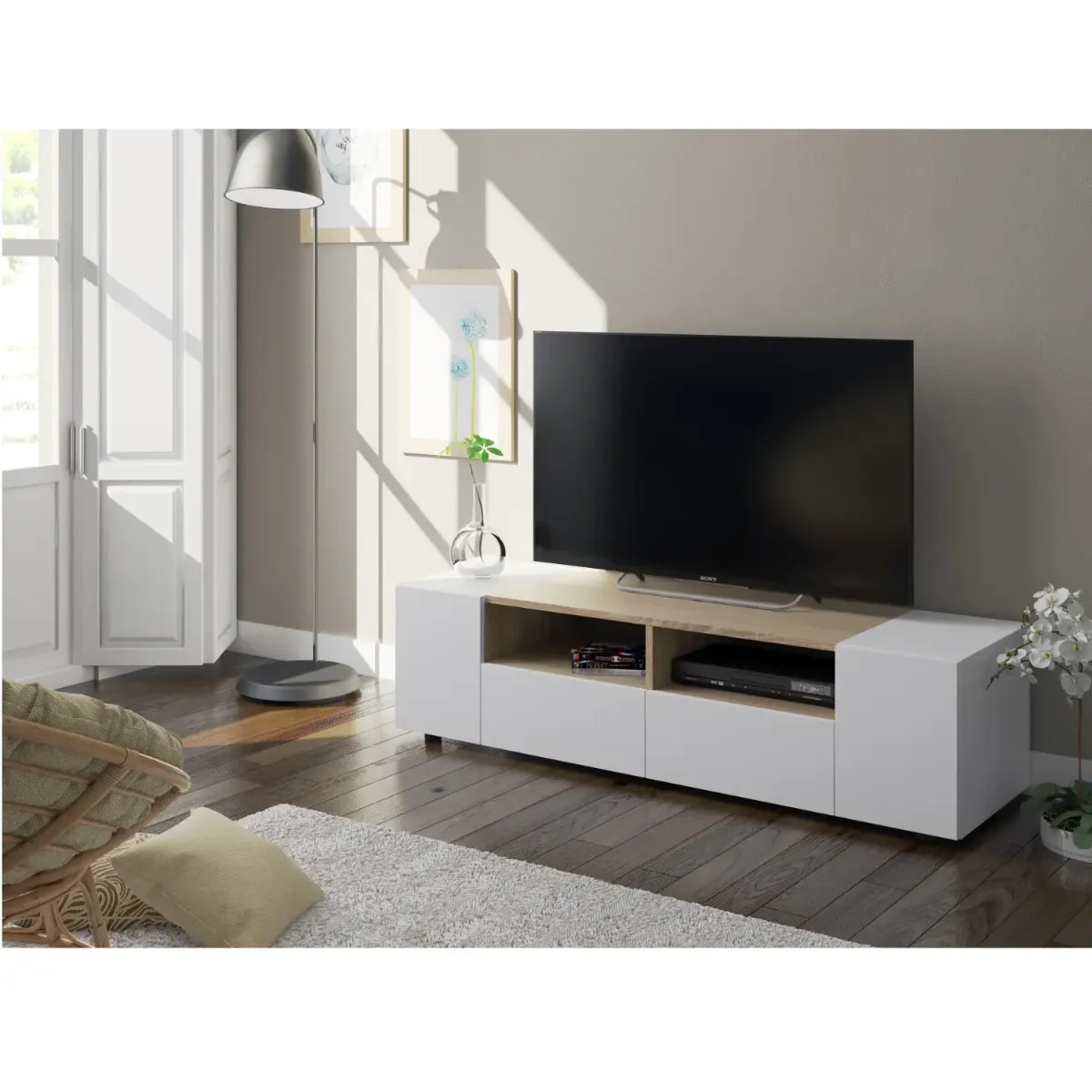 Mobile Porta TV Moderno con Ante e Vani a Giorno Parete Attrezzata Salvaspazio per Soggiorno Salotto Cameretta Camera Design Moderno Elegante 138 x 40.2 x 34 Cm