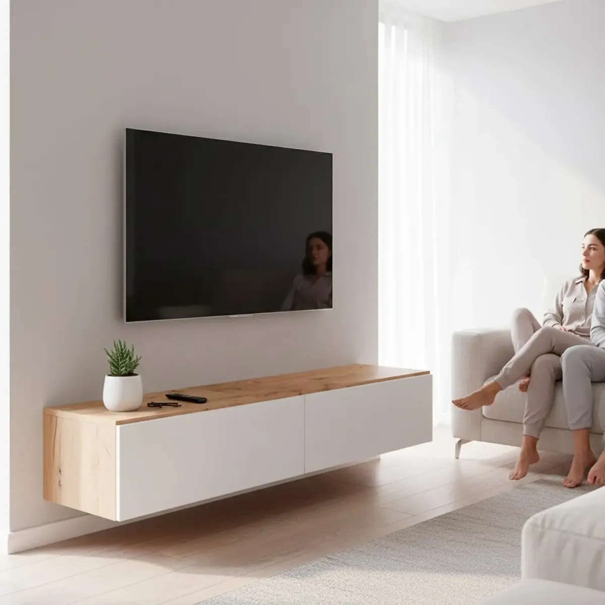 Mobile TV Sospeso da 180 Cm Parete Attrezzata con 2 Ante Push Porta TV Moderno in Pannelli Melaminici E1 per Salotto Soggiorno Design Minimal 180 x 34,5 x 28 Cm