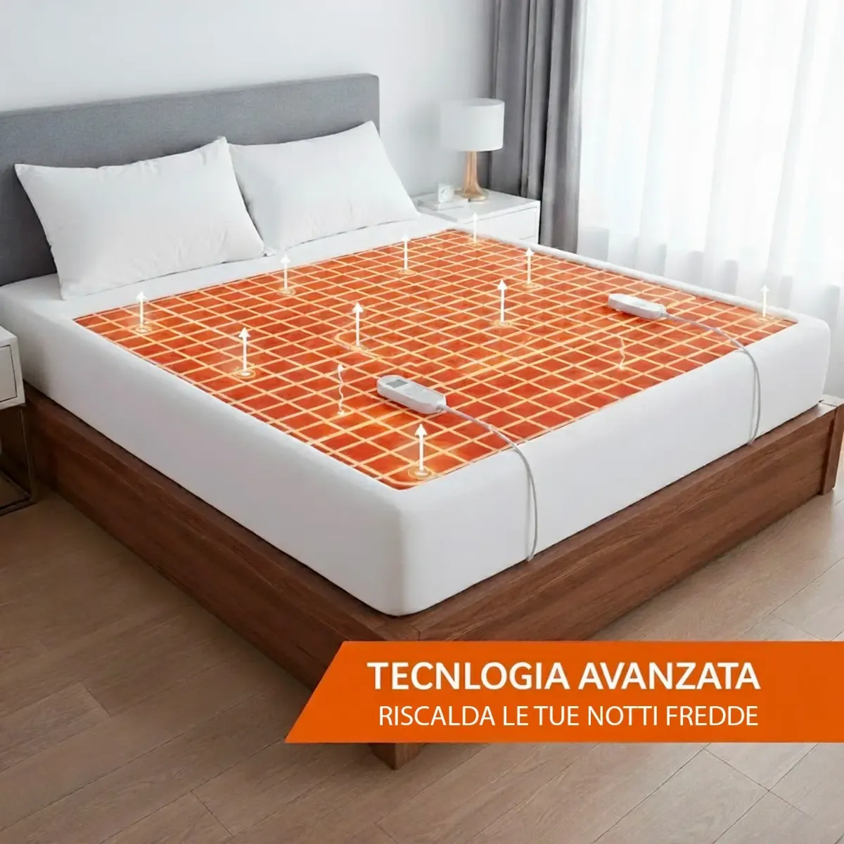 ScaldaLetto Elettrico Matrimoniale 203 x 165 Cm Cotone e Poliestere Impermeabile 3 Livelli di Temperatura 2 controller indipendenti Spegnimento Automatico Anti Surriscaldamento Fascia Elastica