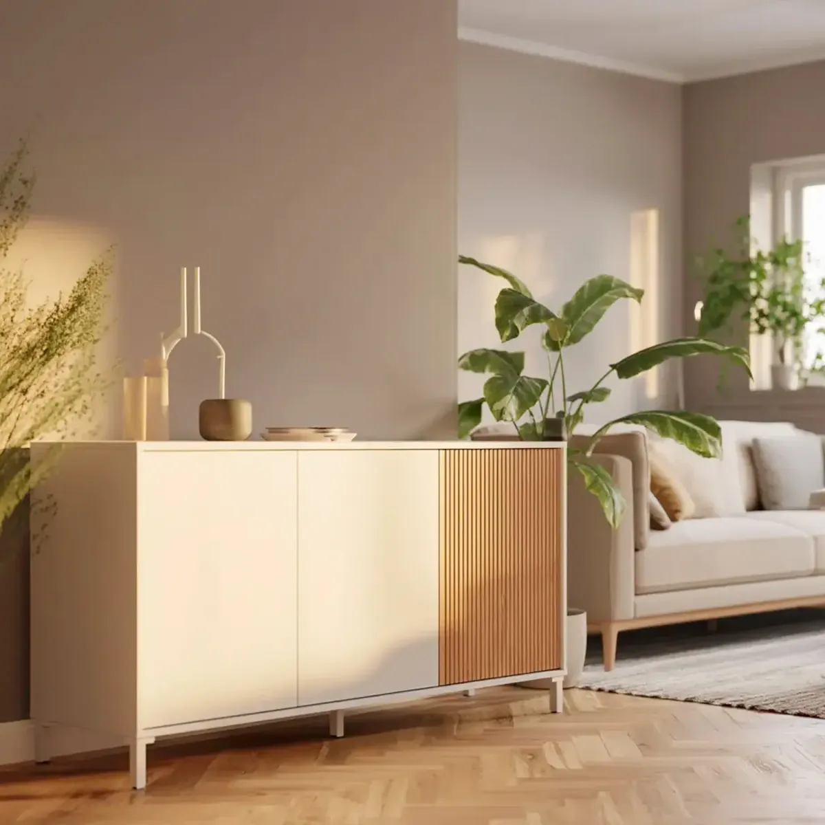 Credenza a 3 Ante con Push To Open Madia Moderna con Ripiani interni Mobile Contenitore per Soggiorno Salotto Ingresso Corridoio 74 x 154 x 40 Cm