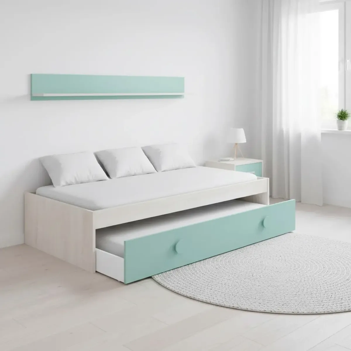 Letto Singolo a Scomparsa per Ragazzi con Letto Estraibile e Mensola a Muro Salvaspazio per Cameretta Camera da Letto Design Moderno Salvaspazio 201 x 43 x 98 Cm