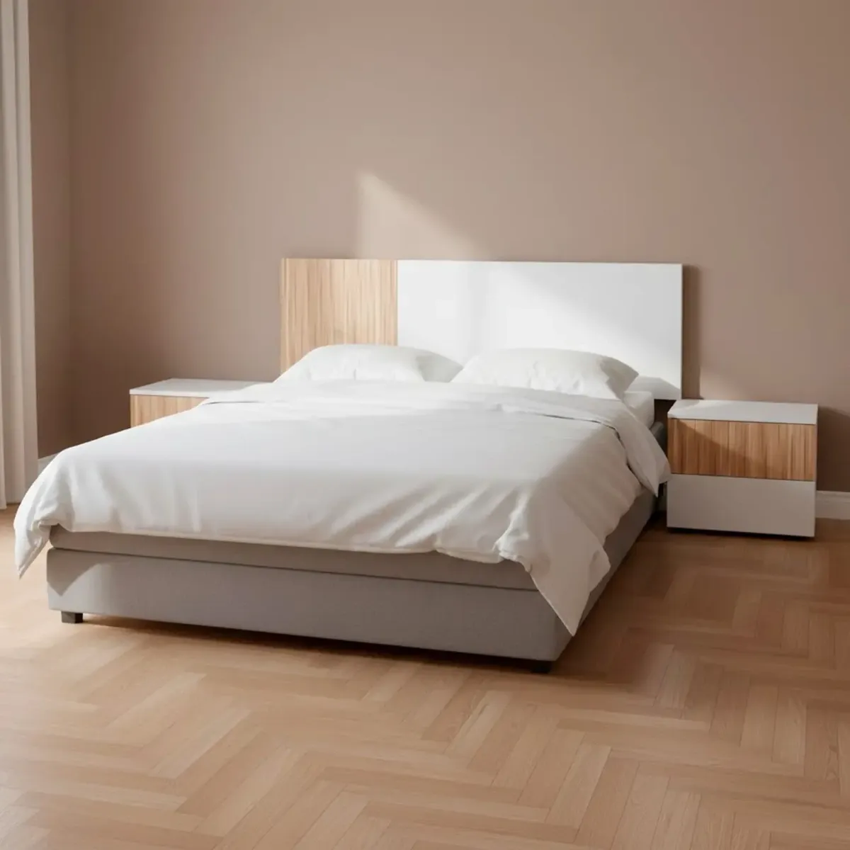 Testiera Letto Matrimoniale da 160 Cm con 2 Comodini a 2 Cassetti Set Camera da Letto Moderno con Fissaggio a Parete Design Moderno Scandinavo