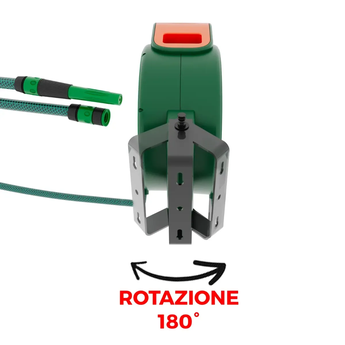 Avvolgitubo da Giardino per Acqua con Tubo in PVC Attacco 1/2" Fissaggio Parete Muro Sistema Blocco Automatico Riavvolgitore Auto Stop Accessorio Esterno Salvaspazio Pressione  24 Bar 