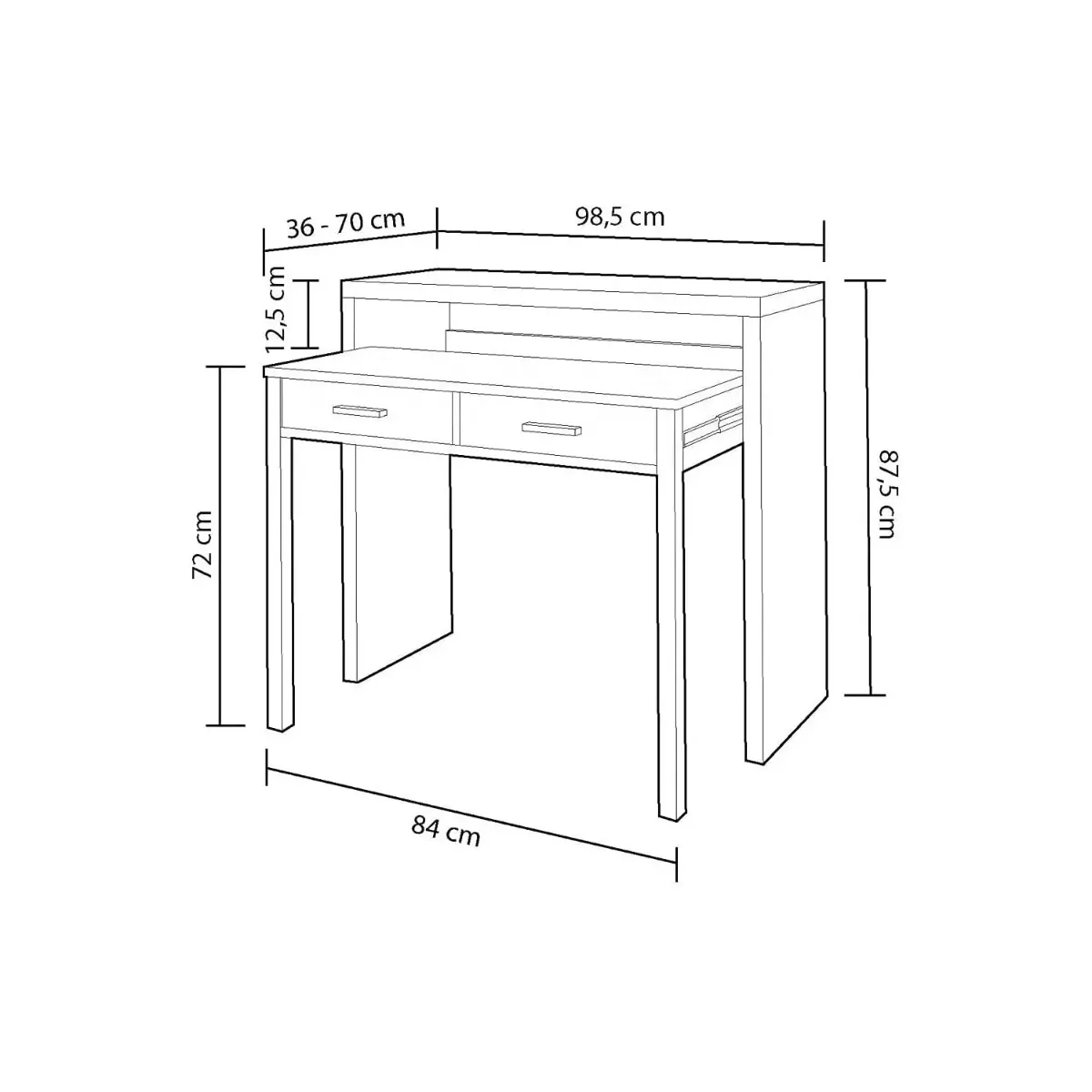 Scrivania Allungabile con 2 Cassetti Tavolo consolle Estensibile Studio Salvaspazio con Ripiano Ideale Disegno Soggiorno Camera Salotto Ingresso Corridoio 99 x 88 x 36 Cm