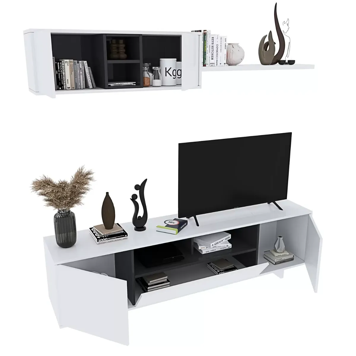 Parete Attrezzata Mobile Mobile Soggiorno TV con Mensola e Modulo Sospeso Salotto Legno Base Televisione Sala da Pranzo Design Moderno 200 x 41 x 46 cm