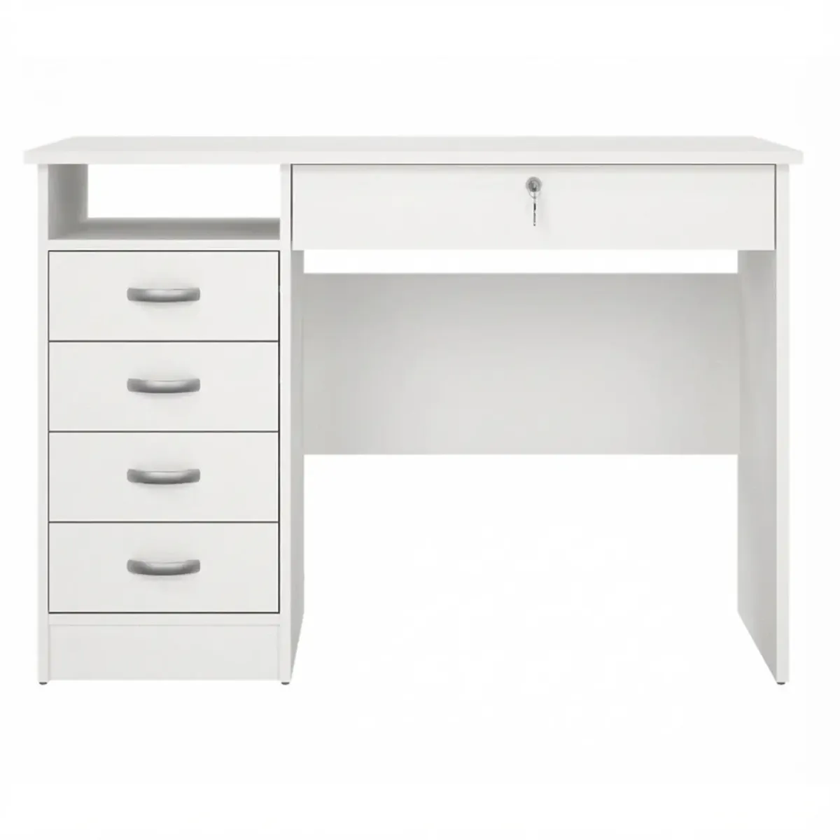 Scrivania da Ufficio con 5 Cassetti e Cassetto con Serratura Desk Moderno Salvaspazio per Studio Cameretta e Home Office 109.3 x 48.5 x 75.6 Cm
