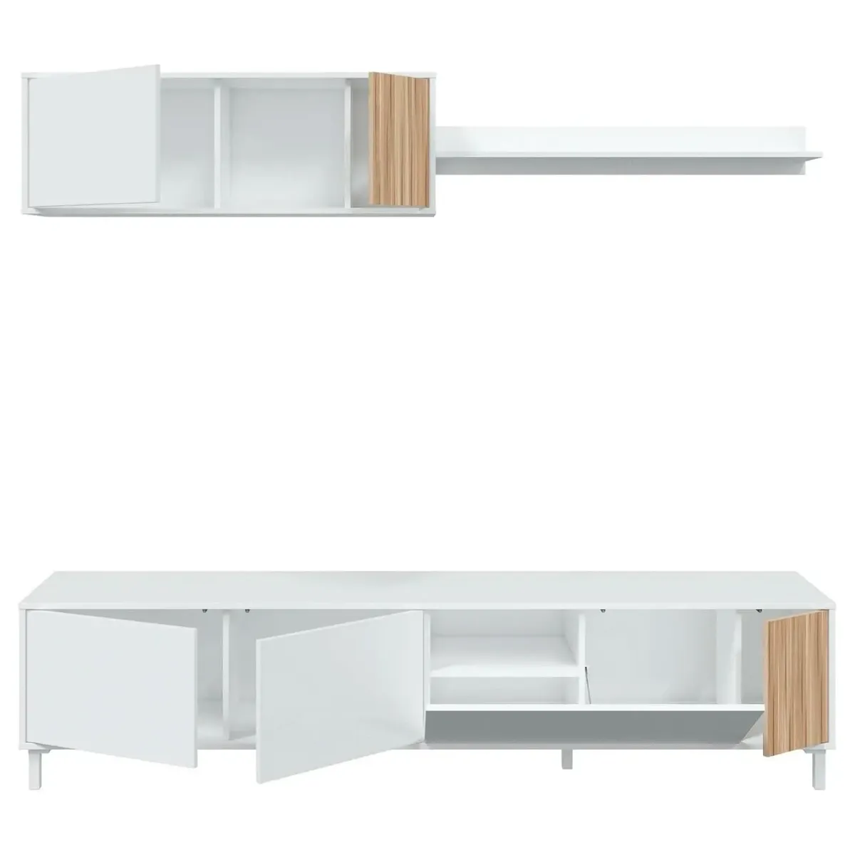 Parete Attrezzata Moderna Mobile Soggiorno TV con Modulo Pensile e Mensola con 4 Ante Fori Passacavi Design Moderno Soggiorno Salotto Sala da Pranzo 47 x 200 x 40 Cm