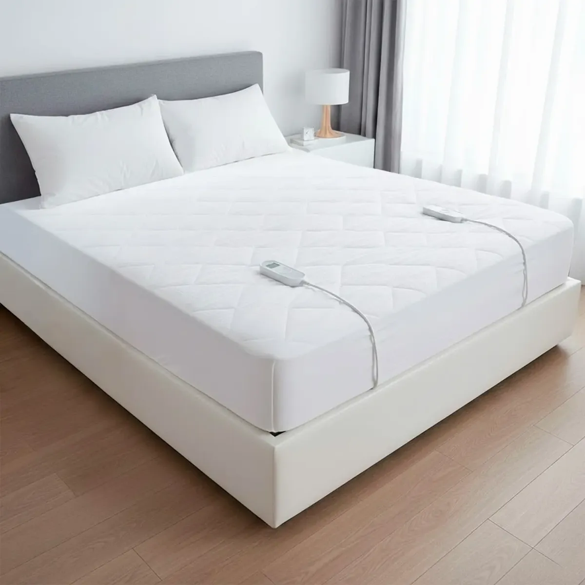 ScaldaLetto Elettrico Matrimoniale 203 x 165 Cm Cotone e Poliestere Impermeabile 3 Livelli di Temperatura 2 controller indipendenti Spegnimento Automatico Anti Surriscaldamento Fascia Elastica